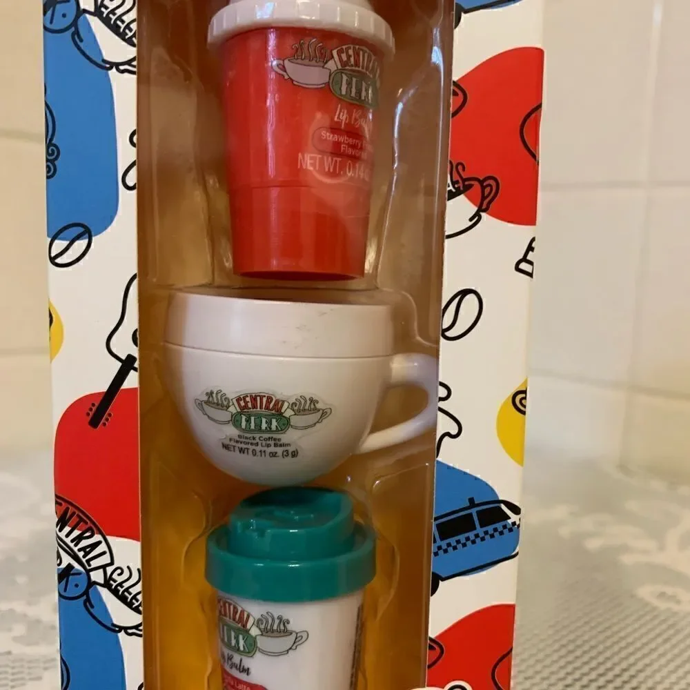 New! FRIENDS Set of Three Flavored Lip Balms Central Perk Lipstick Make Up